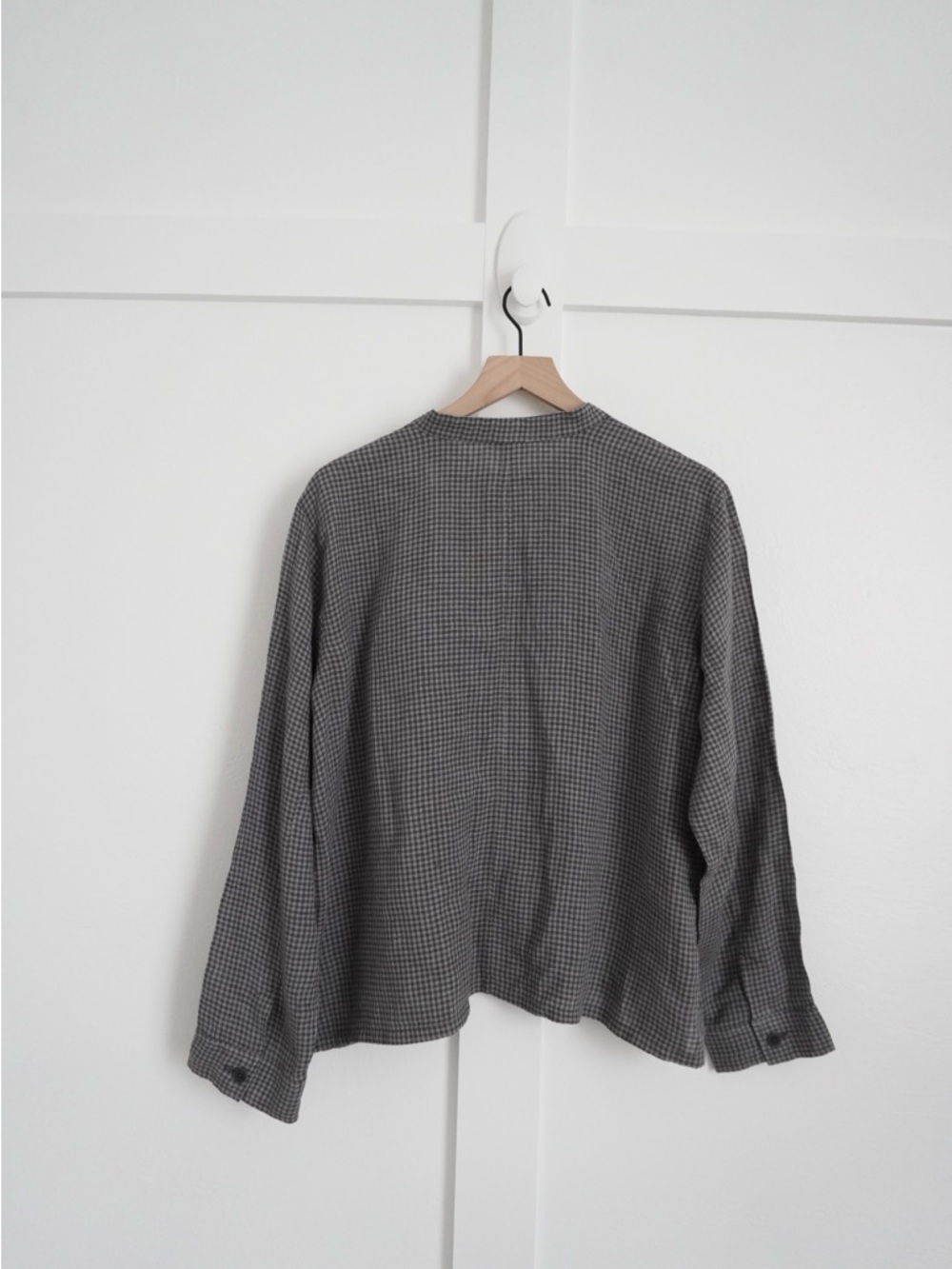 Eileen Fisher Linen Gingham Mandarin Collar Jacket - Picture 4 of 4